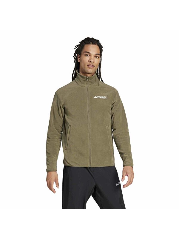 Adidas Multi Essentials Haki Dik Yaka Erkek Fermuarlı Sweatshirt Hırka