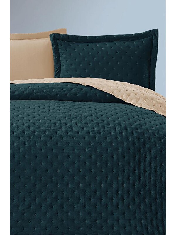 Çeyiz Diyarı Washed Soft Çift Taraflı Çift Kişilik Yatak Örtüsü Yeşil