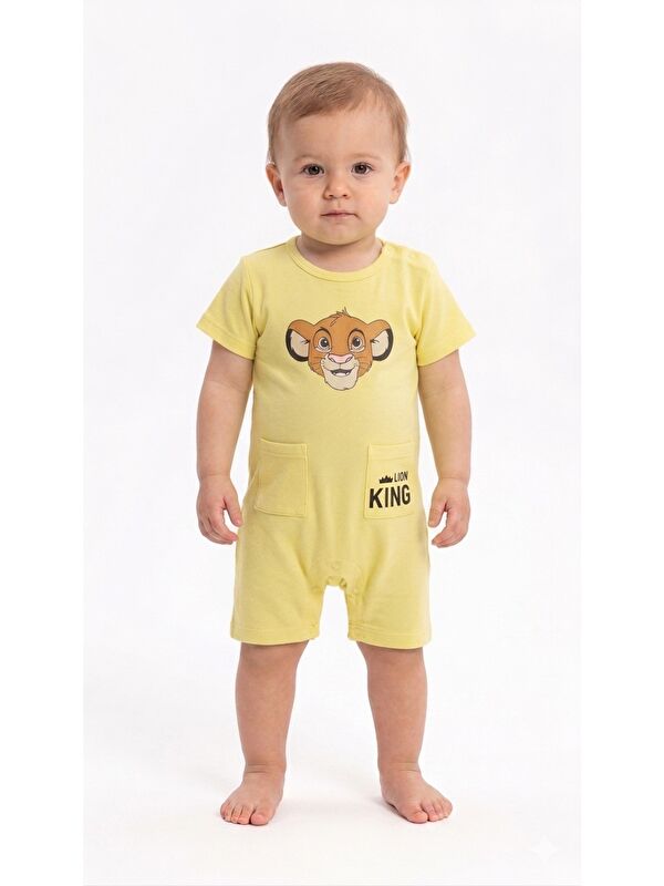 Kidex's Erkek Bebek Aslan Baskılı Tulum Yazlık Kısa Kol Pamuklu Şort Tulum 3-6-9-12 Ay