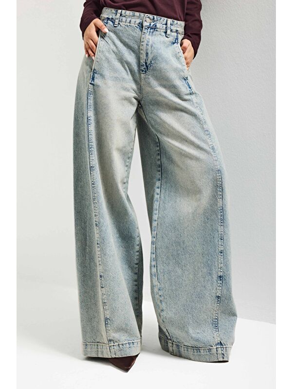It's Basic Kadın T.Kot Rengi 4s6-65 Süper Palazzo Fit Yandan Cepli Denim Jean