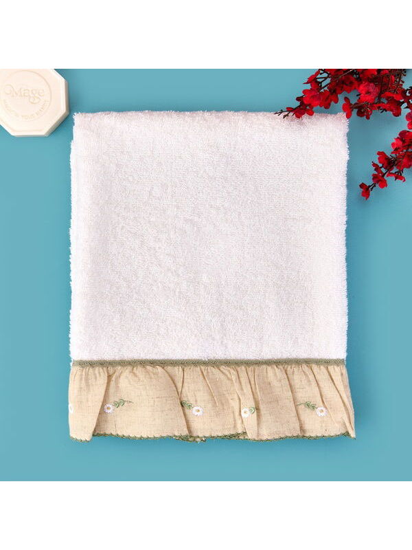 Evidea Soft Green Culture Twin Papatya Desenli Yüz Havlusu - Ekru - 50x90 cm