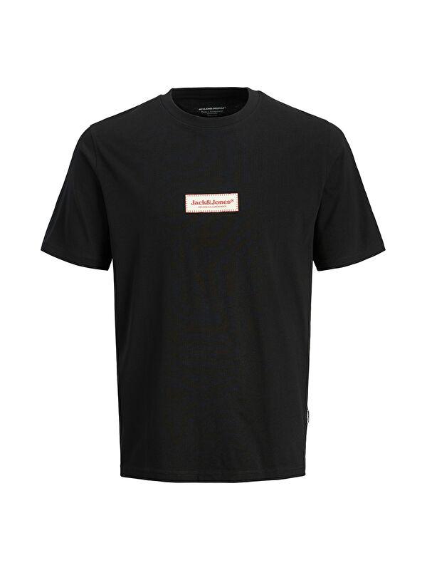 Jack & Jones Split Fakestitch Branding Erkek Siyah Yuvarlak Yaka Spor Tişört