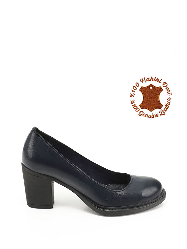 Kadın AÇIK LACİVERT Orta Kalın Topuklu Hakiki Deri Ayakkabı - Görsel 2
