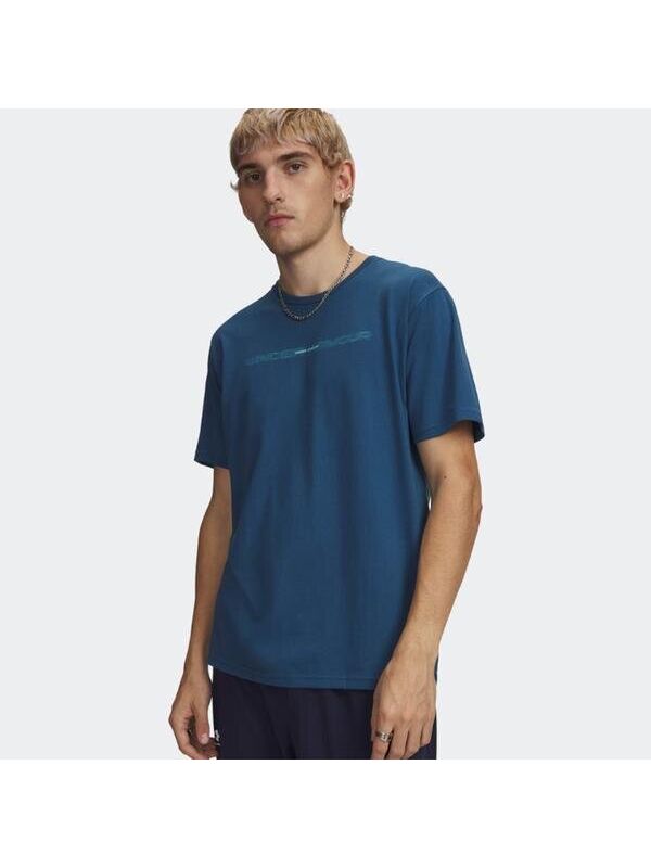 Under Armour Blur Wordmark Erkek Mavi Yuvarlak Yaka Tişört