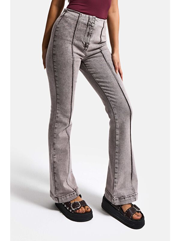 It's Basic Kadın Gri 3s6-158 Flare Fit Esnek Kumaş Denim Jean