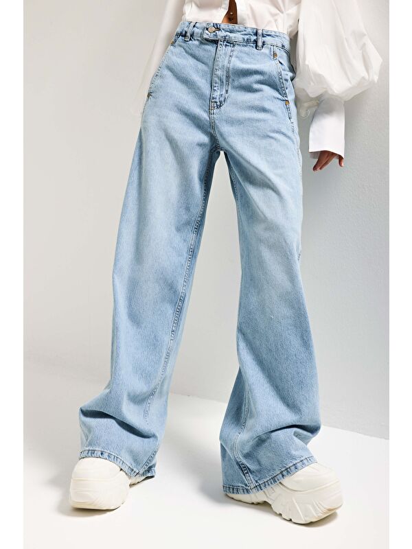 It's Basic Kadın Ice 4s6-3 Barrel Yüksek Bel Fit Süper Bol Kesim Kemer Detaylı Tasarım Denim Jean