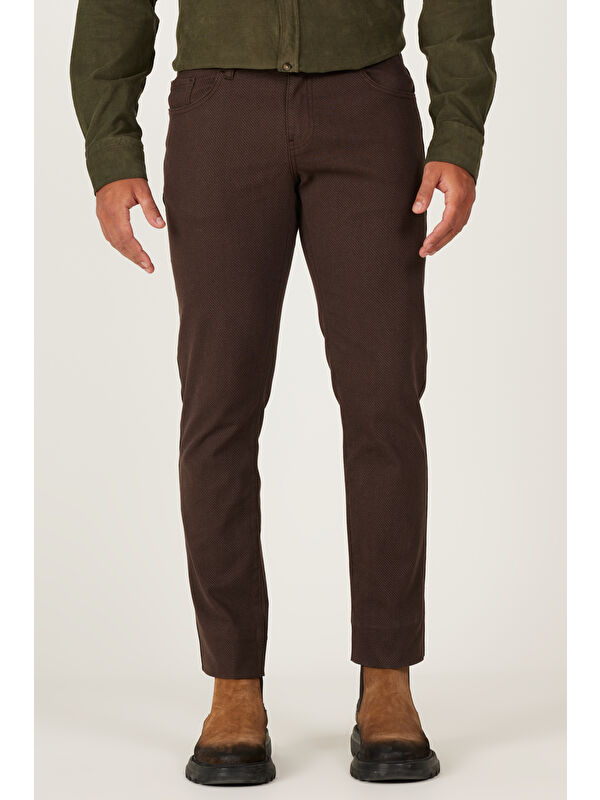 Altınyıldız Classics Erkek Kahverengi Slim Fit Dar Kesim 5 Cepli Desenli Esnek Pantolon