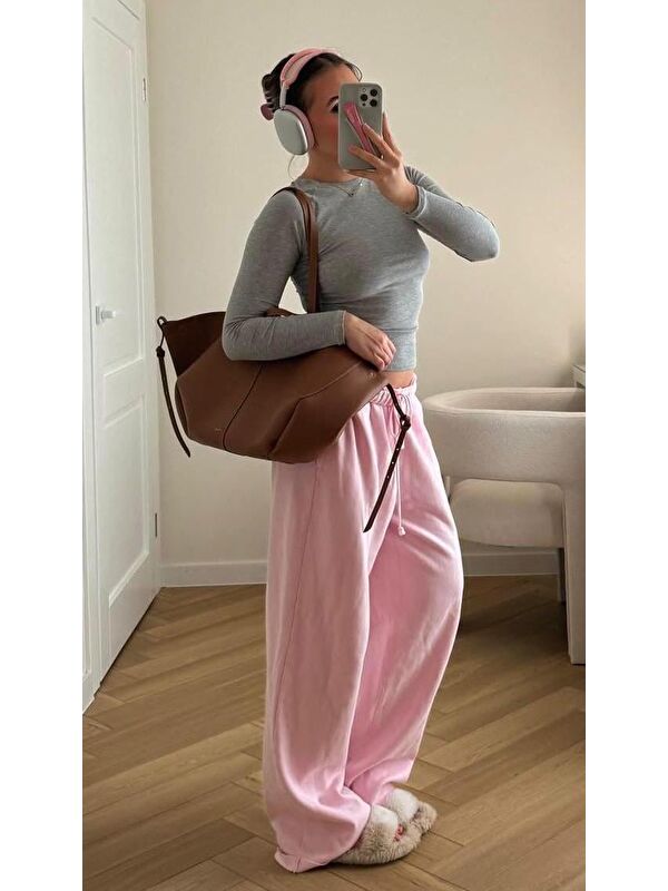Madmext Pembe Bol Paça Kadın Eşofman Altı Mg2279