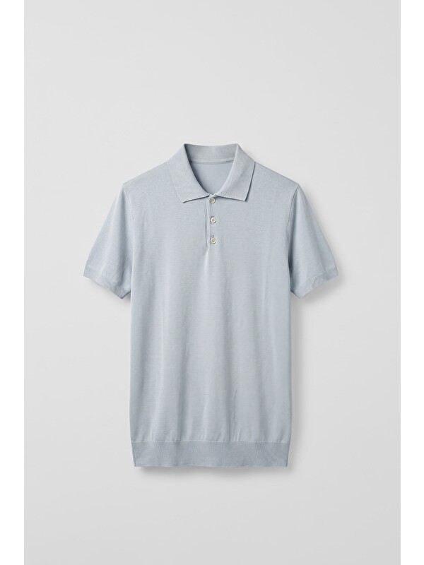 Abluka Online Erkek Relaxed Fit Dökümlü Polo Yaka Triko T-Shirt Açık Mavi