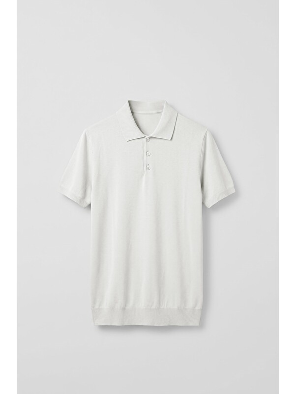 Abluka Online Erkek Relaxed Fit Dökümlü Polo Yaka Triko T-Shirt Beyaz