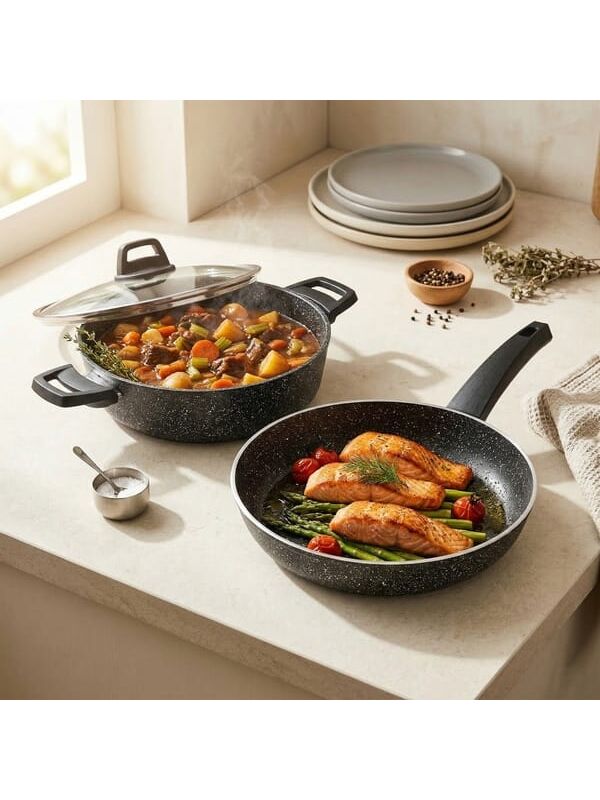 Evidea Kitchen Black Force 3 Parça Tencere Seti - Siyah - 26 cm + 26 cm