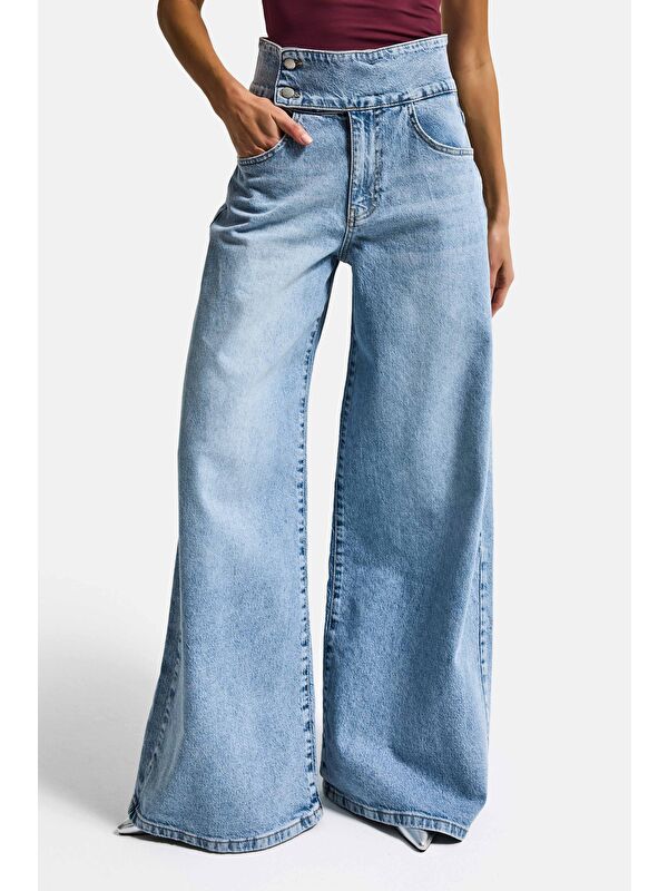 It's Basic Kadın Ice 4s6-3 Süper Palazzo Kemer Detaylı Komfort Kumaş Denim Jean