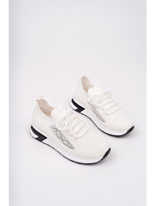 MARTHA Kadın Kalın Taban Günlük Triko Taşlı Bağcıklı Sneaker Spor Ayakkabı - Görsel 7