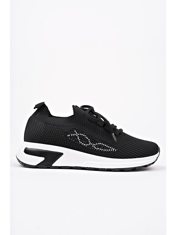 MARTHA Kadın Kalın Taban Günlük Triko Taşlı Bağcıklı Sneaker Spor Ayakkabı - Görsel 2