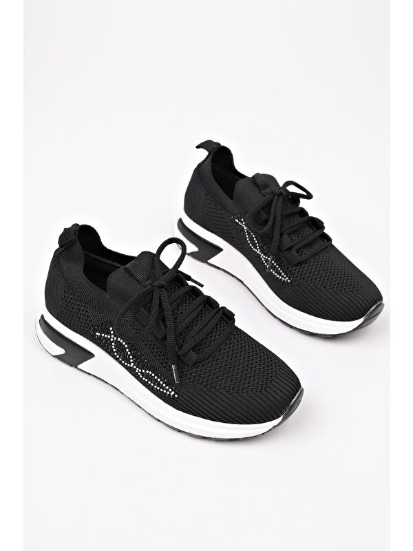 MARTHA Kadın Kalın Taban Günlük Triko Taşlı Bağcıklı Sneaker Spor Ayakkabı - Görsel 3