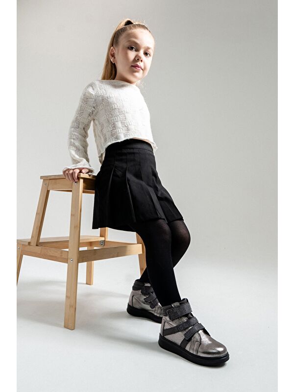 Kız Çocuk Gümüş Hakiki Deri Suya Dayanıklı Anatomik Günlük Bot - Görsel 3