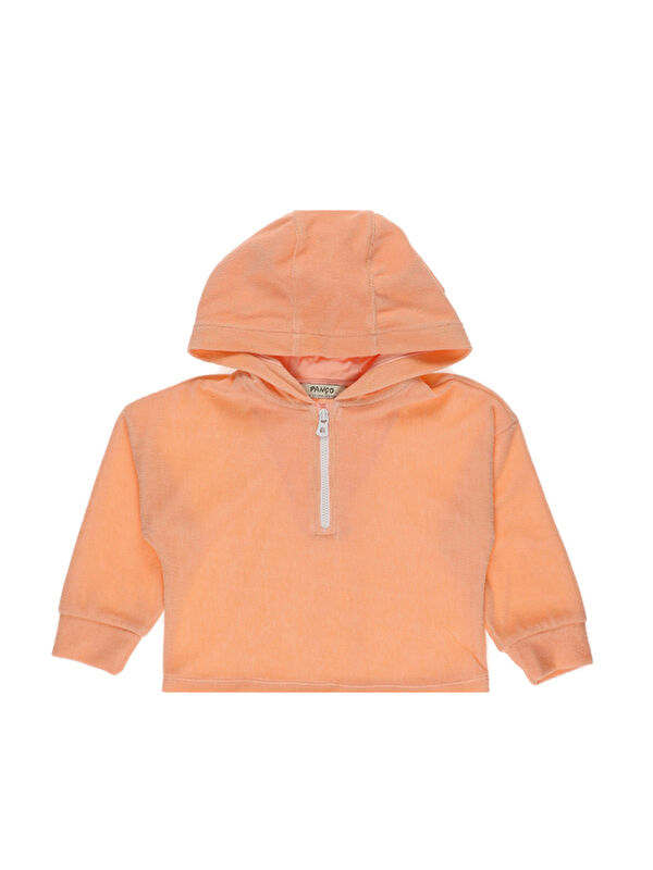 Panço Kız Bebek Kapüşonlu Havlu Dokulu Somon Sweatshirt