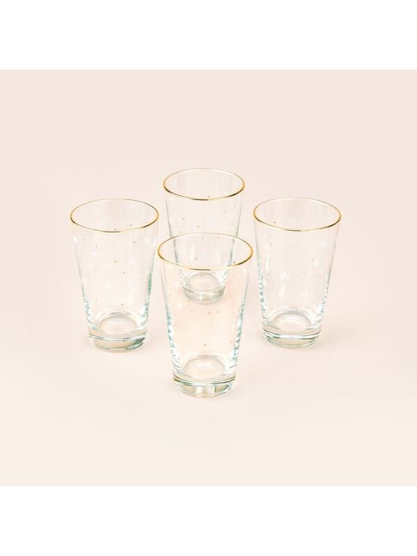 RAKLE Star Altın Yaldızlı 4'lü Meşrubat Bardağı Seti - Sarı / Şeffaf - 395 ml