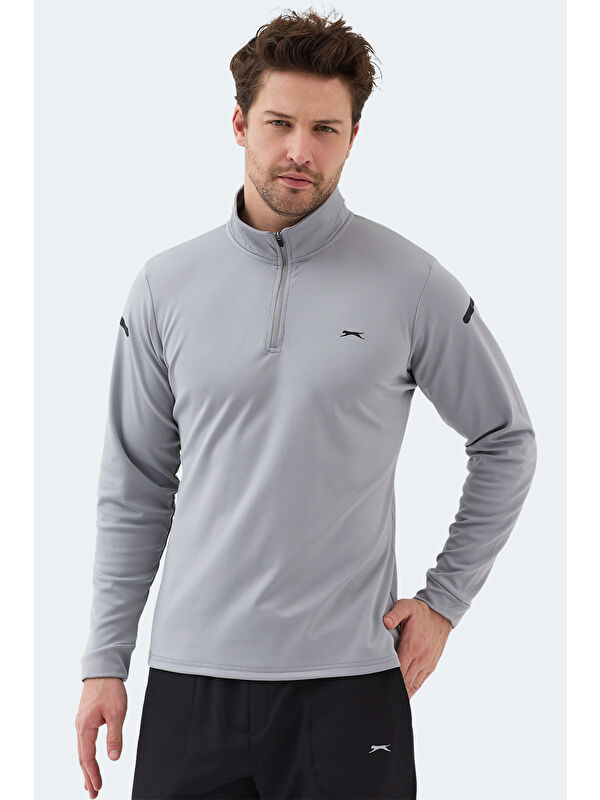 SLAZENGER INTIMATE I Erkek Dik Yaka Fermuarlı Gri Sweatshırt