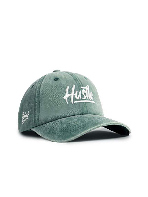 BlackBörk Hustle Nakışlı Vintage Beyzbol Koyu Yeşil Şapka