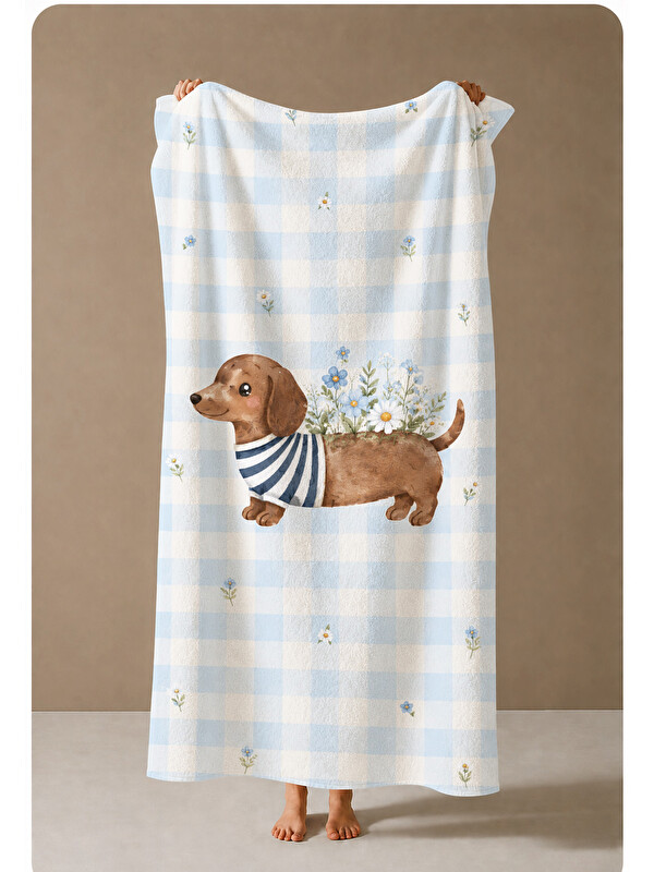 Milbay Grup Dachshund Köpek Çiçekli Desenli 70x150 Plaj Havlusu