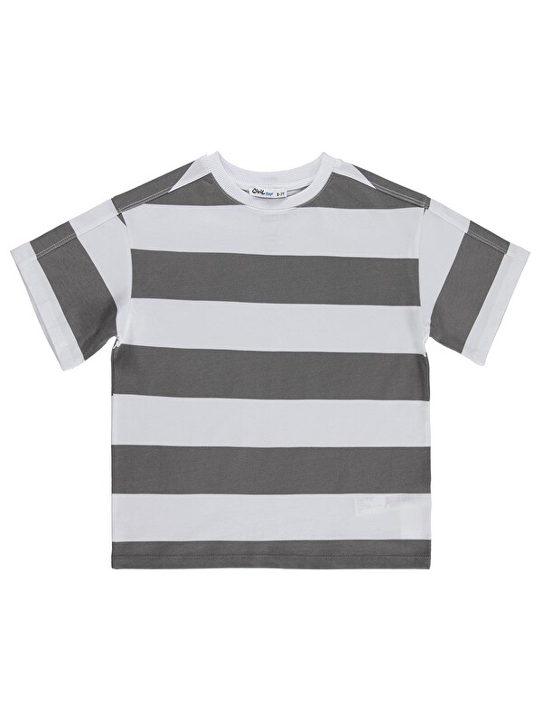 Civil Boys Basic Çizgili 10-13 Yaş Tişört - Gri