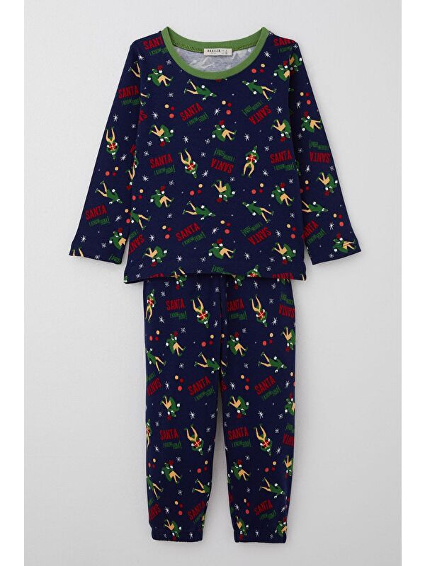 Breeze Erkek Bebek Pijama Takımı Eğlenceli Baba Desenli Lacivert (9 Ay-3 Yaş)