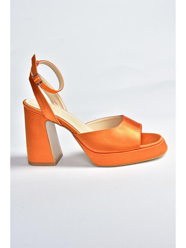 Turuncu Saten Kumaş Kalın Platform Topuklu Kadın Ayakkabı M570345604 - Görsel 5