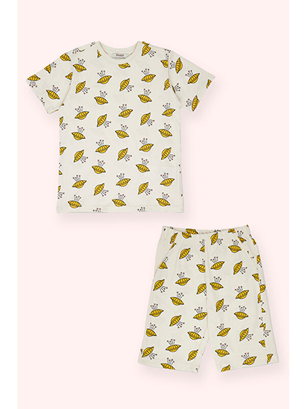 Panço Erkek Çocuk Desenli Şortlu Bej Pijama Takımı