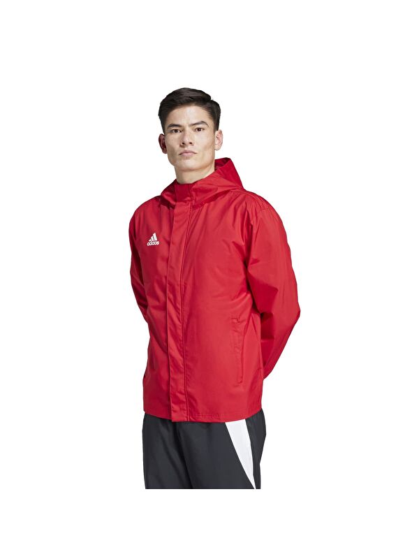 Adidas Entrada 22 All Weather Kırmızı Kapüşonlu Erkek Fermuarlı Sweatshirt Hırka