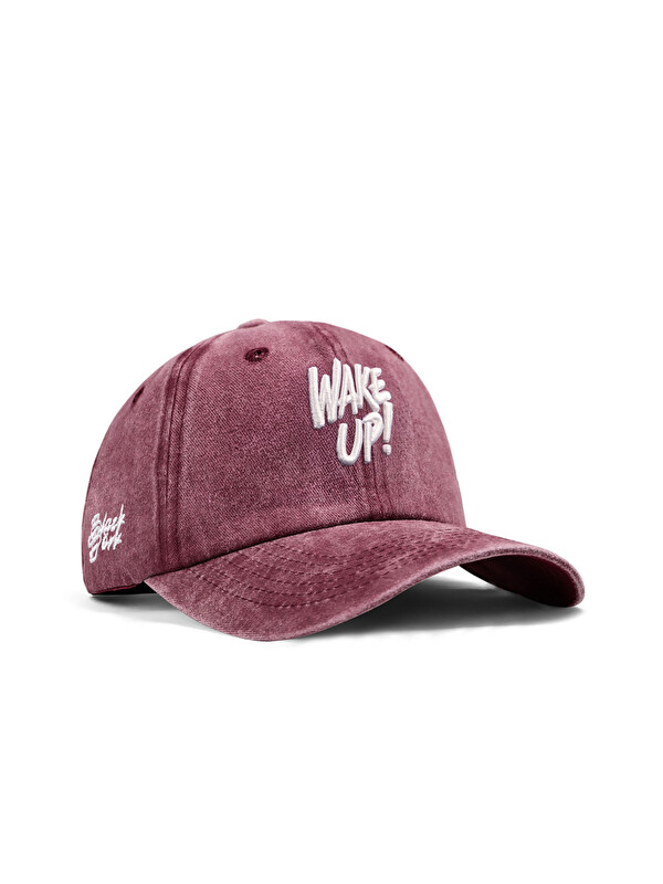 BlackBörk Wake Up Nakışlı Vintage Beyzbol Bordo Şapka