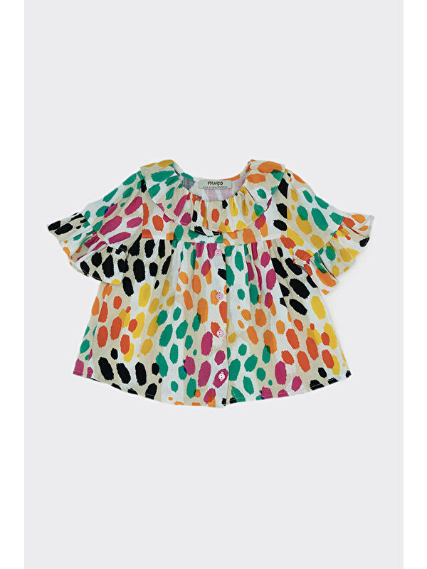 Panço Kız Bebek Leopar Desenli Bej Gömlek