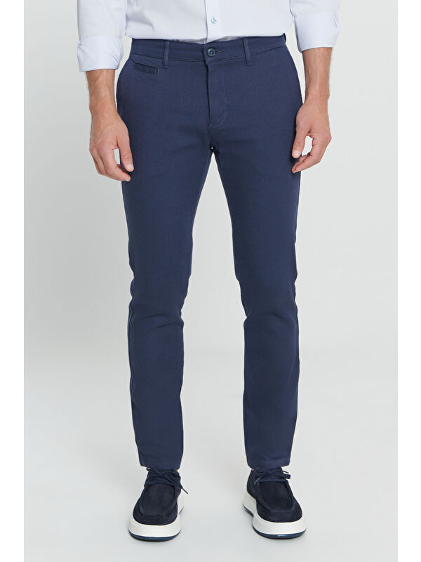 Altınyıldız Classics Erkek Lacivert Slim Fit Dar Kesim Yan Cepli Pamuklu Esnek Pantolon