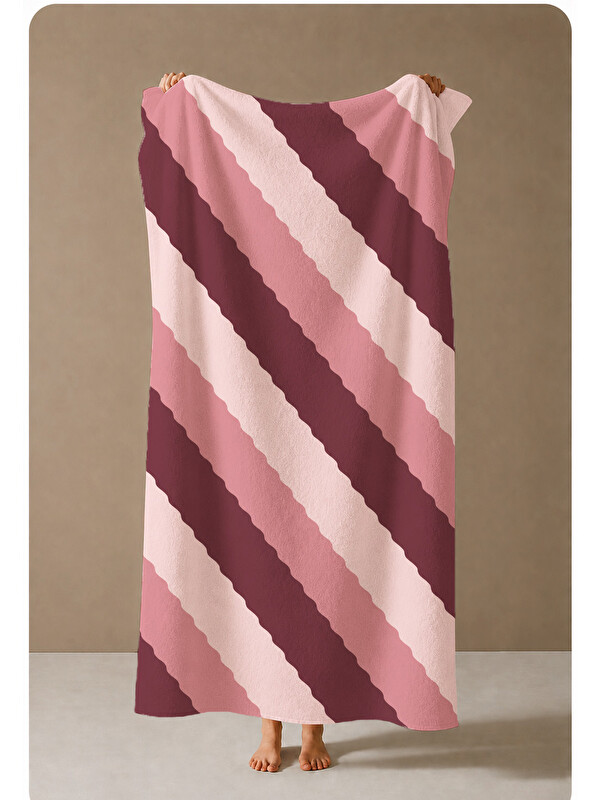 Milbay Grup Bordo Pembe Çapraz Şerit Desenli 70x150 Plaj Havlusu