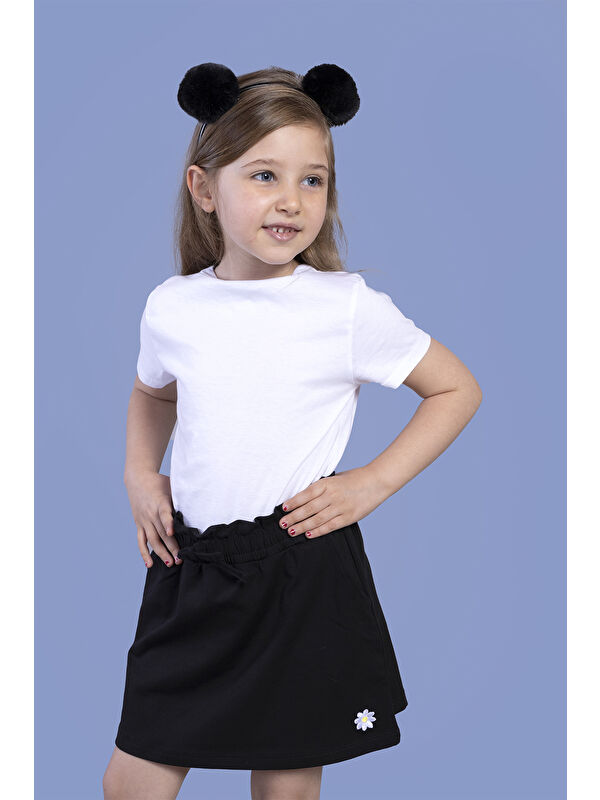 Toontoykids Kız Çocuk Cep Detaylı Papatya Nakışlı Etek