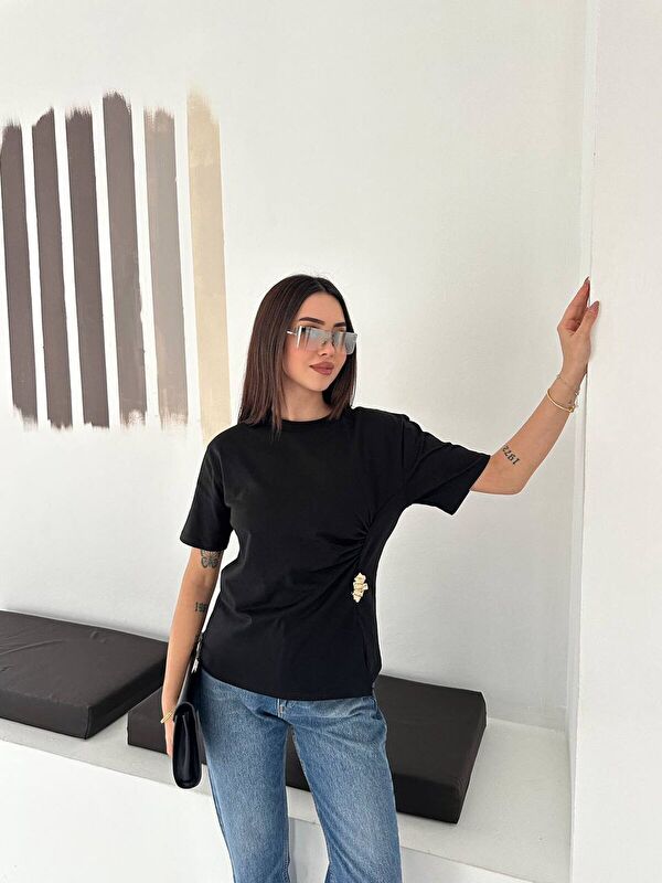carla10 Ön Büzgü Bağcıklı T-Shirt