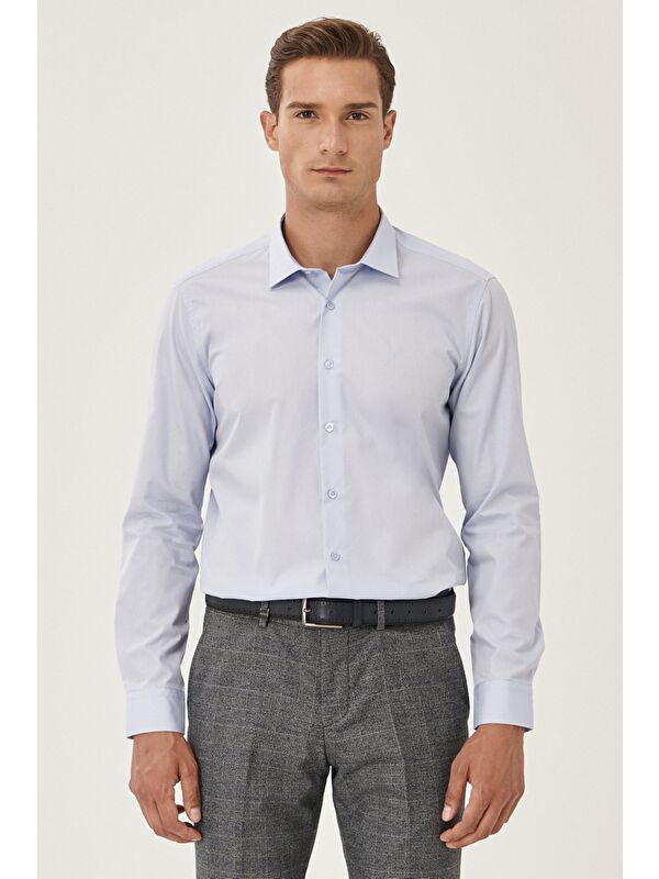 Altınyıldız Classics Erkek Açık Mavi Kolay Ütülenebilir Non-Iron Pamuklu Slim Fit Dar Kesim Klasik Yaka Gömlek