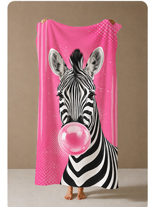 Milbay Grup Pembe Zebra Sakız Desenli 70x150 Plaj Havlusu