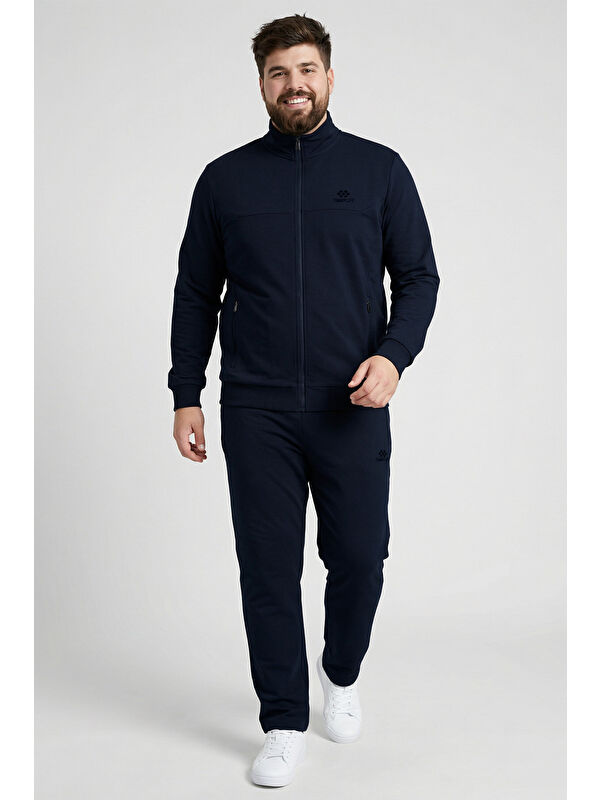 Tommylife Lacivert Dik Yaka Battal Büyük Beden Erkek Eşofman Takım - 85176