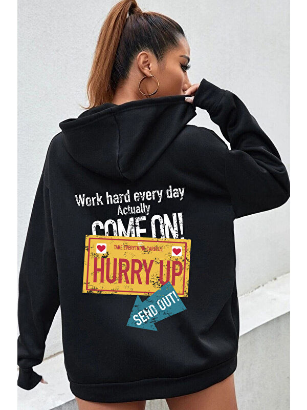 uyguntarz Unisex Oversize Hurry Up Baskılı Sweatshirt