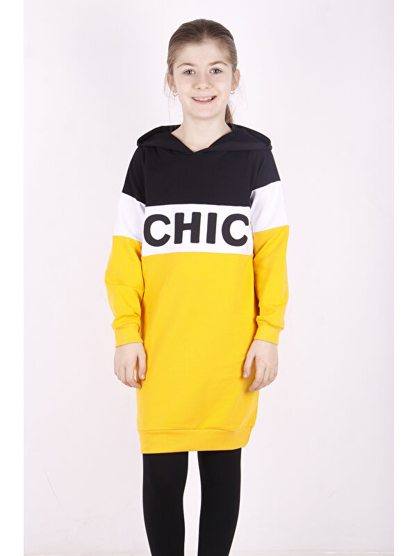 Toontoykids Kız Çocuk Chic Baskılı Kapüşonlu Elbise