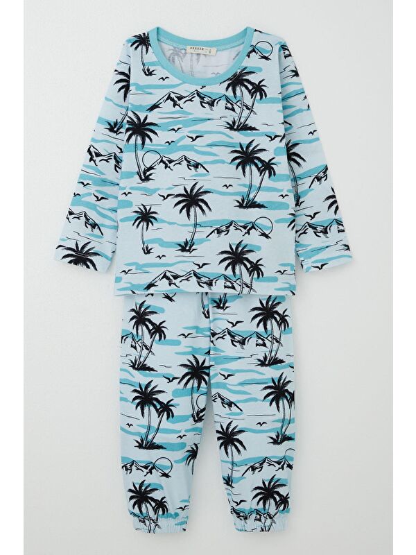 Breeze Erkek Bebek Pijama Takımı Palmiye Ağacı Desenli Açık Mavi (9 Ay-1.5 Yaş)