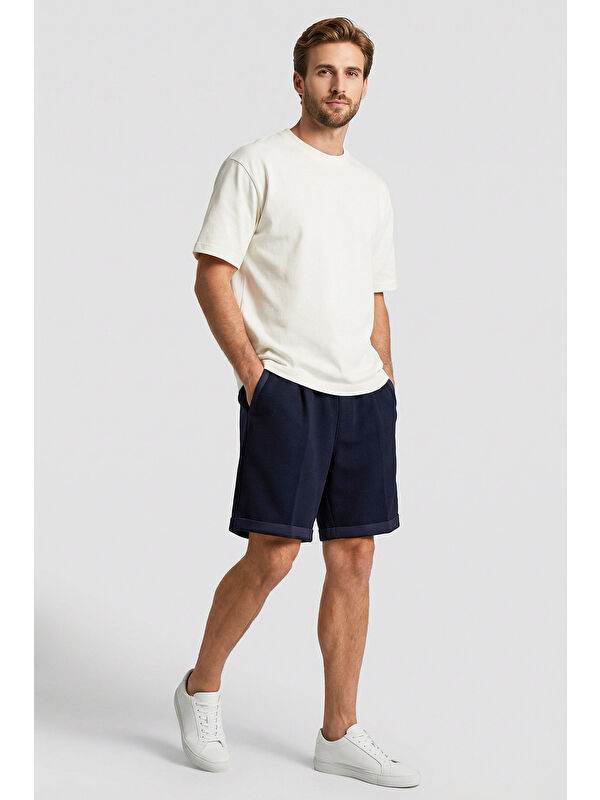 Tommylife Lacivert Oversize Fit Basic Kemer Detaylı Erkek Şort - 81285
