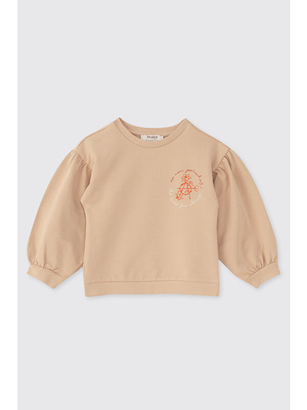Panço Kız Bebek Baskı Detaylı Bej Sweatshirt