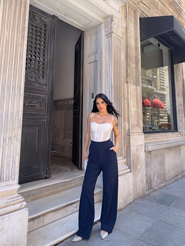 carla10 Elastanlı Cırtlı Palazzo Pantolon
