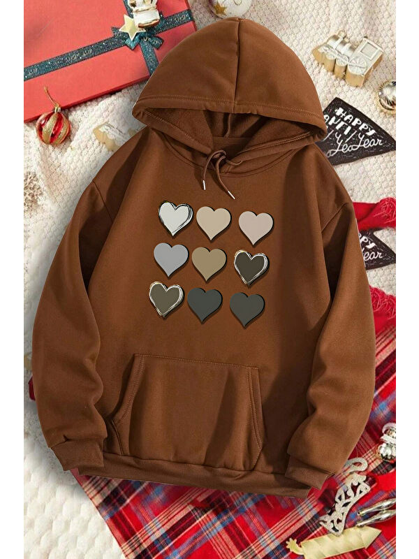 uyguntarz Unisex Oversize Kalp Baskılı Sweatshirt