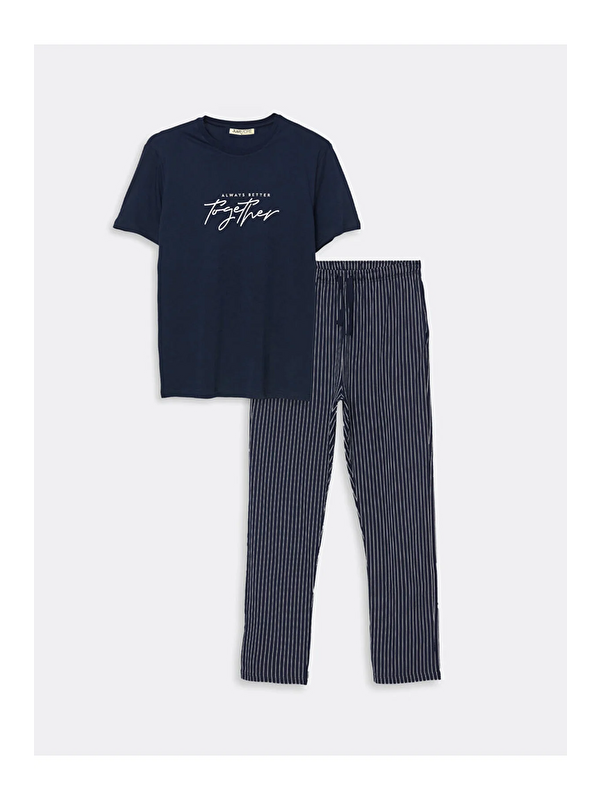 justmore Erkek Basic Kısa Kollu Lacivert Pijama Takımı