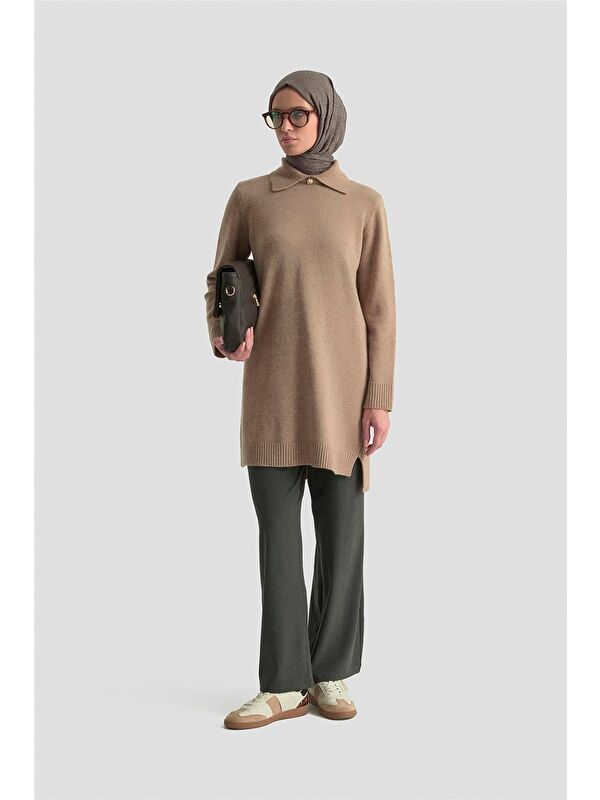 ARMİNE Polo Yaka Triko Tunik 25Kd7003 Camel