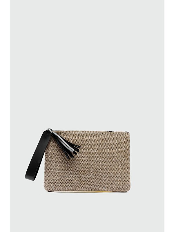 Shulebags Juno Püskül Detaylı Hasır Clutch Çanta Siyah