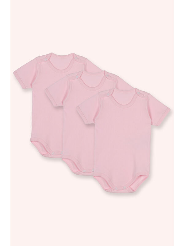 Panço Yenidoğan Kısa Kollu Çıtçıtlı 3'lü Pembe Body